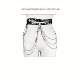 Eyelet Belt Punk Chain Fringe PU Leather Waistband for Women