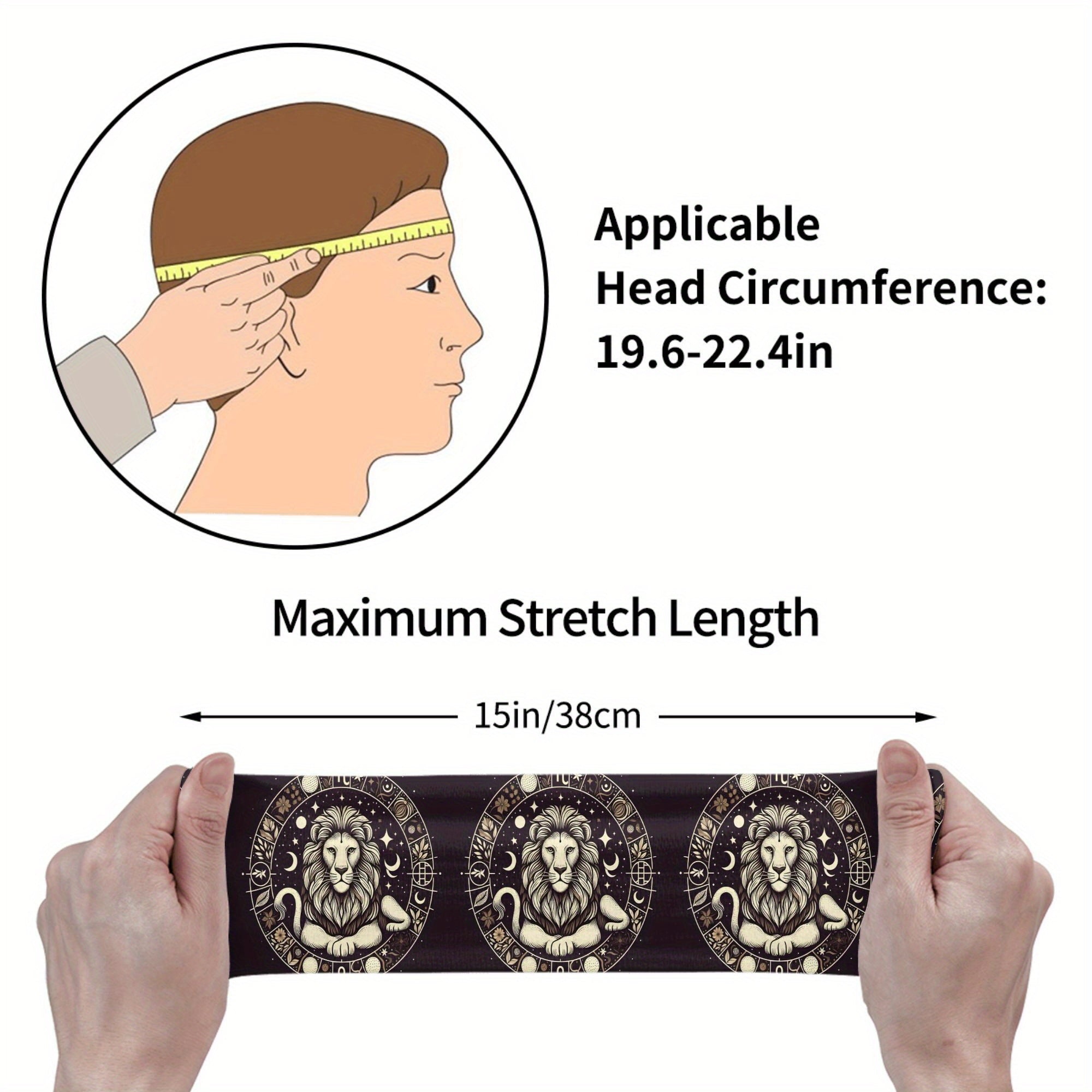 Lion Zodiac Headband Sweat Wicking Stretchy Polyester Yoga Gym Running
