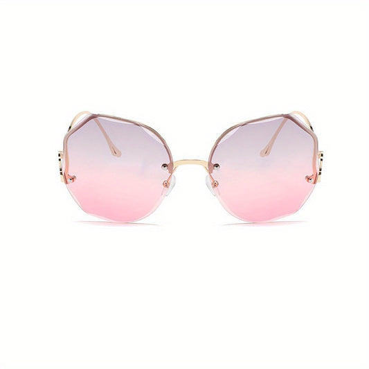 Ombre Lens Sunglasses Women Semi Rimless Metal Glasses UV400