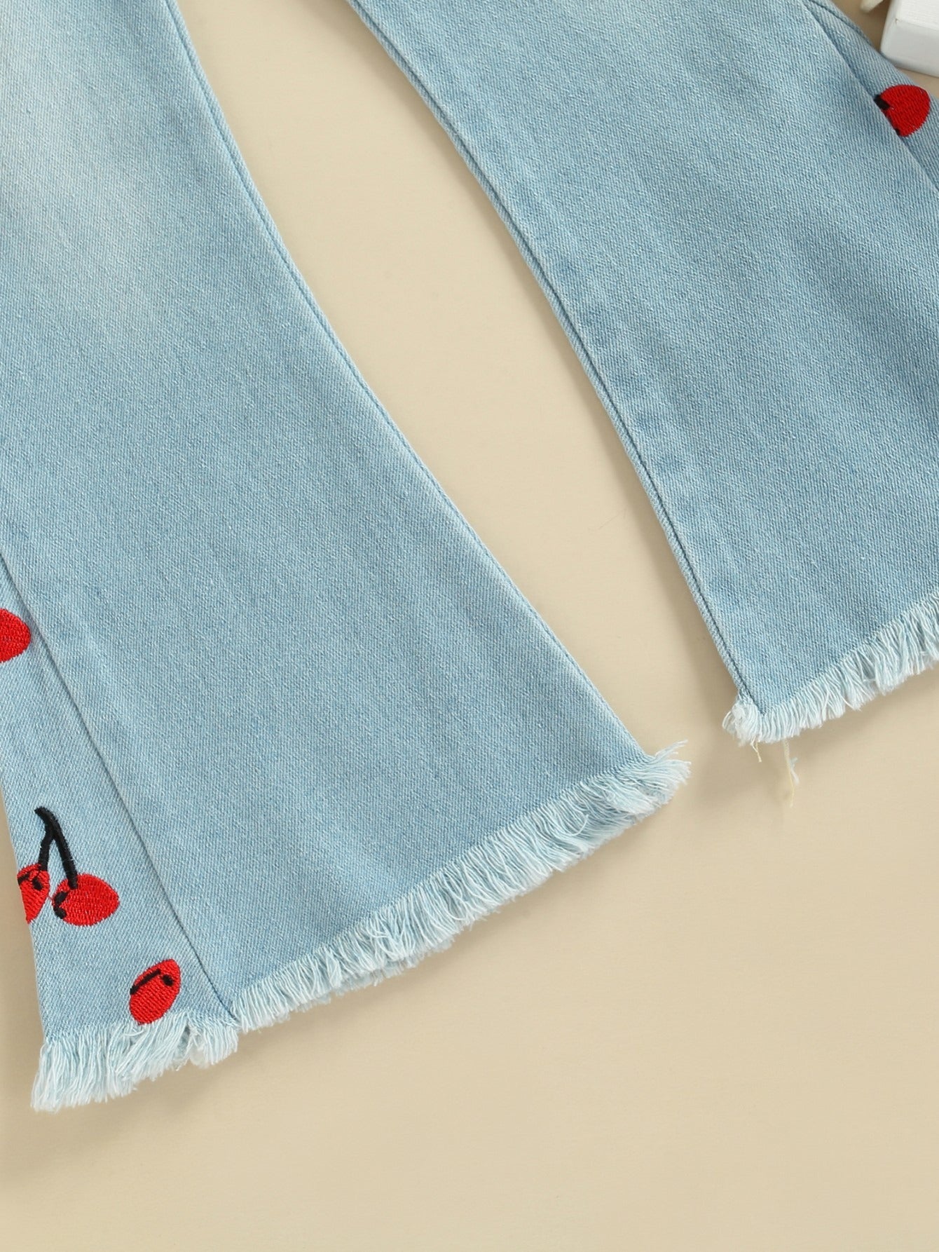 Girls Cherry Embroidered Denim Flare Jeans