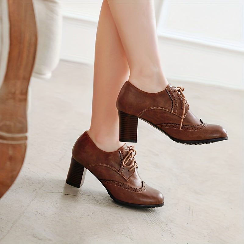 Women's Chunky High Heels Brogues Lace-Up Oktoberfest Dress Shoes