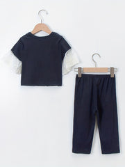 Girls 2pcs Flared Sleeve Top & Pants Pajama Set
