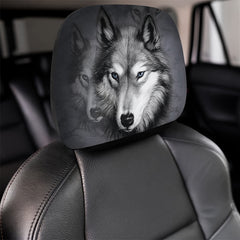 Gray Wolf Style Car Headrest Cover - Universal Fit