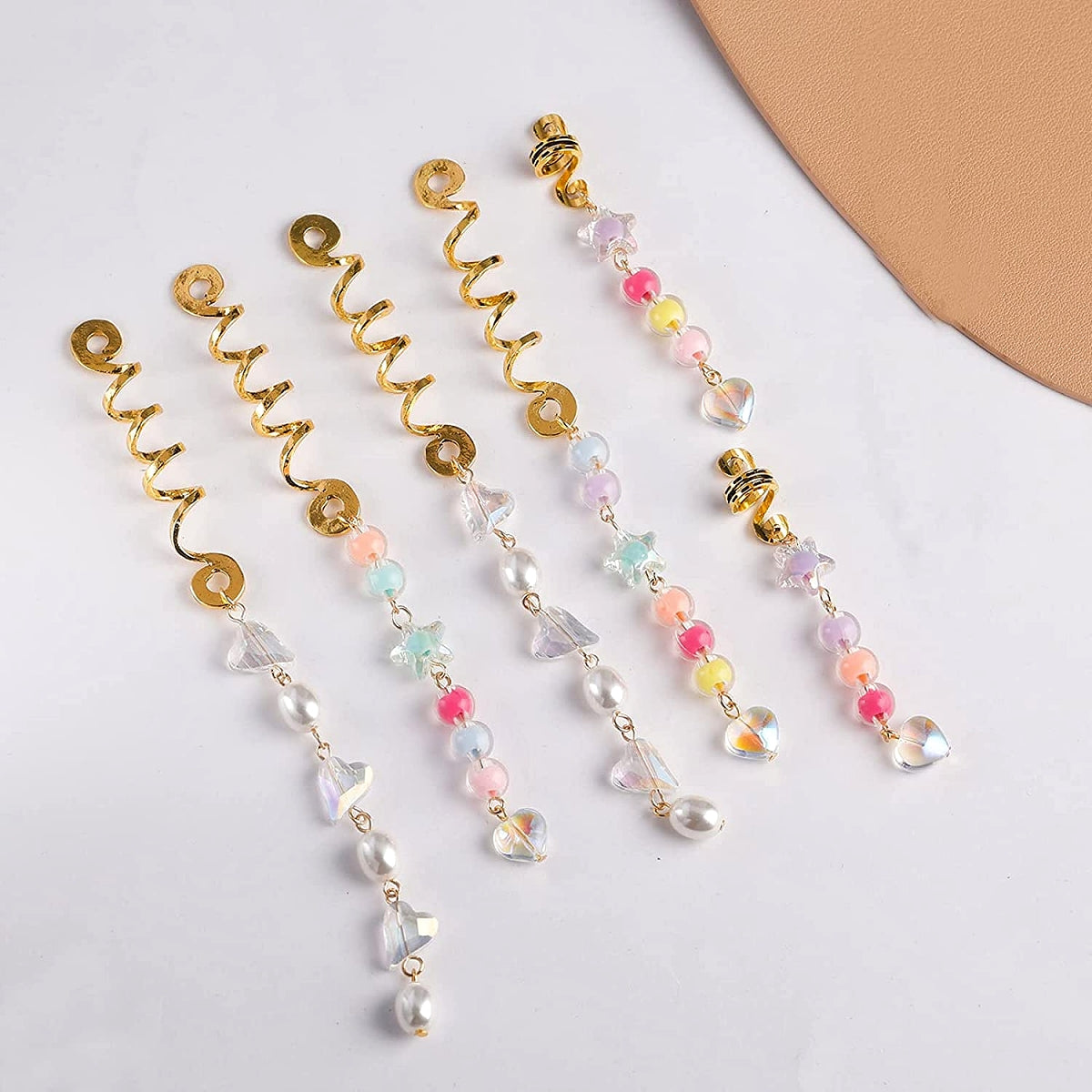 6pcs Colorful Faux Pearl Hair Jewelry For Braids Tassels Dreadlock Rings Charm