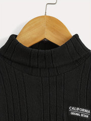Boys Letter Print Sweater Round Neck Long Sleeve Knit Top