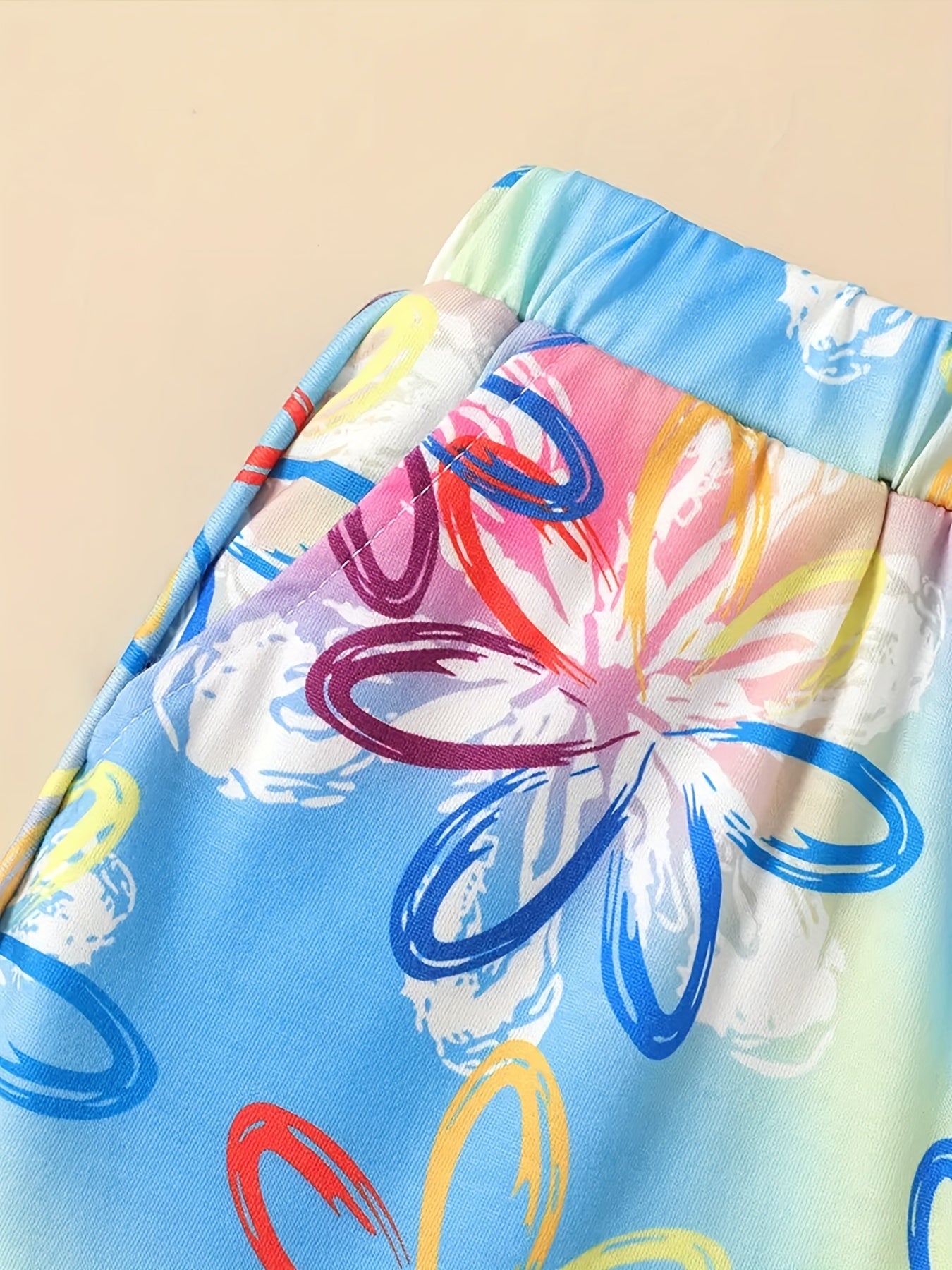 Kid Girls Tie Dye Floral & Butterfly Print Casual Shorts