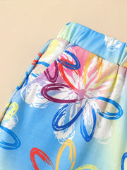 Kid Girls Tie Dye Floral & Butterfly Print Casual Shorts