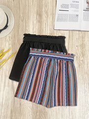 2 Pack Women's Casual Shorts: Solid Elastic & Polka Dot Tie Waist