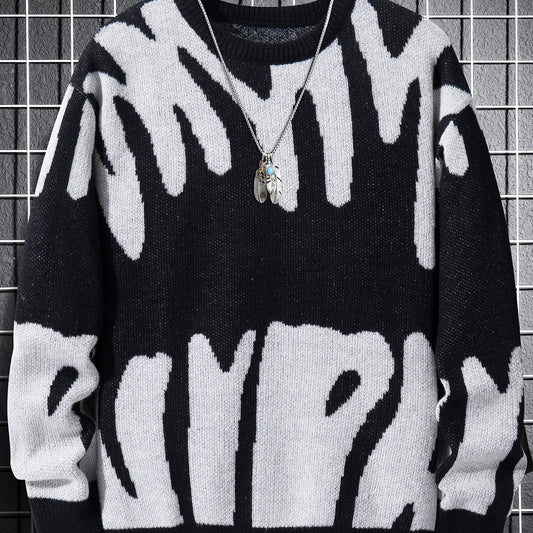 Men's Abstract Graphic Sweater Casual Pullover for Fall and Winter