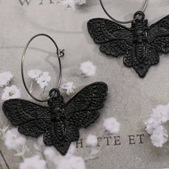 Vintage Goth Moth Skull Dangle Earrings Retro Style