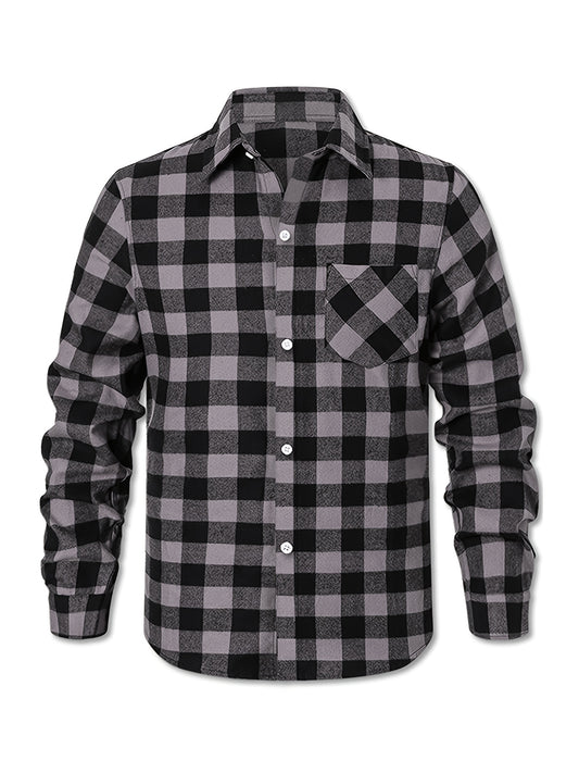 Plaid Print Men's Casual Long Sleeve Shirt with Chest Pocket