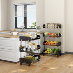 2 Tier Fruit Storage Basket Rolling Stackable Utility Cart
