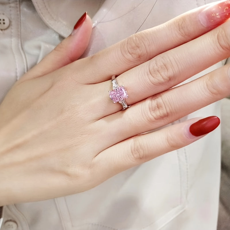 Square Pink Zircon Ring Size 5 10