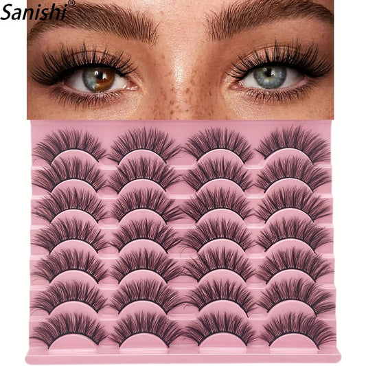 14 Pairs Fluffy False Eyelashes 15mm Long Dramatic Faux Mink Strip 3D Lashes