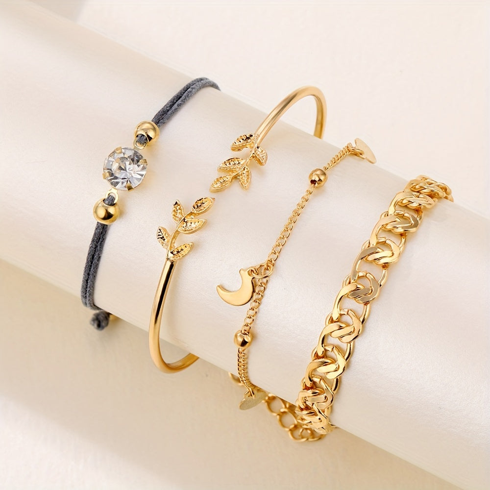 Golden Alloy Twist Print Bracelet Charms Jewelry Gift Birthday For Her
