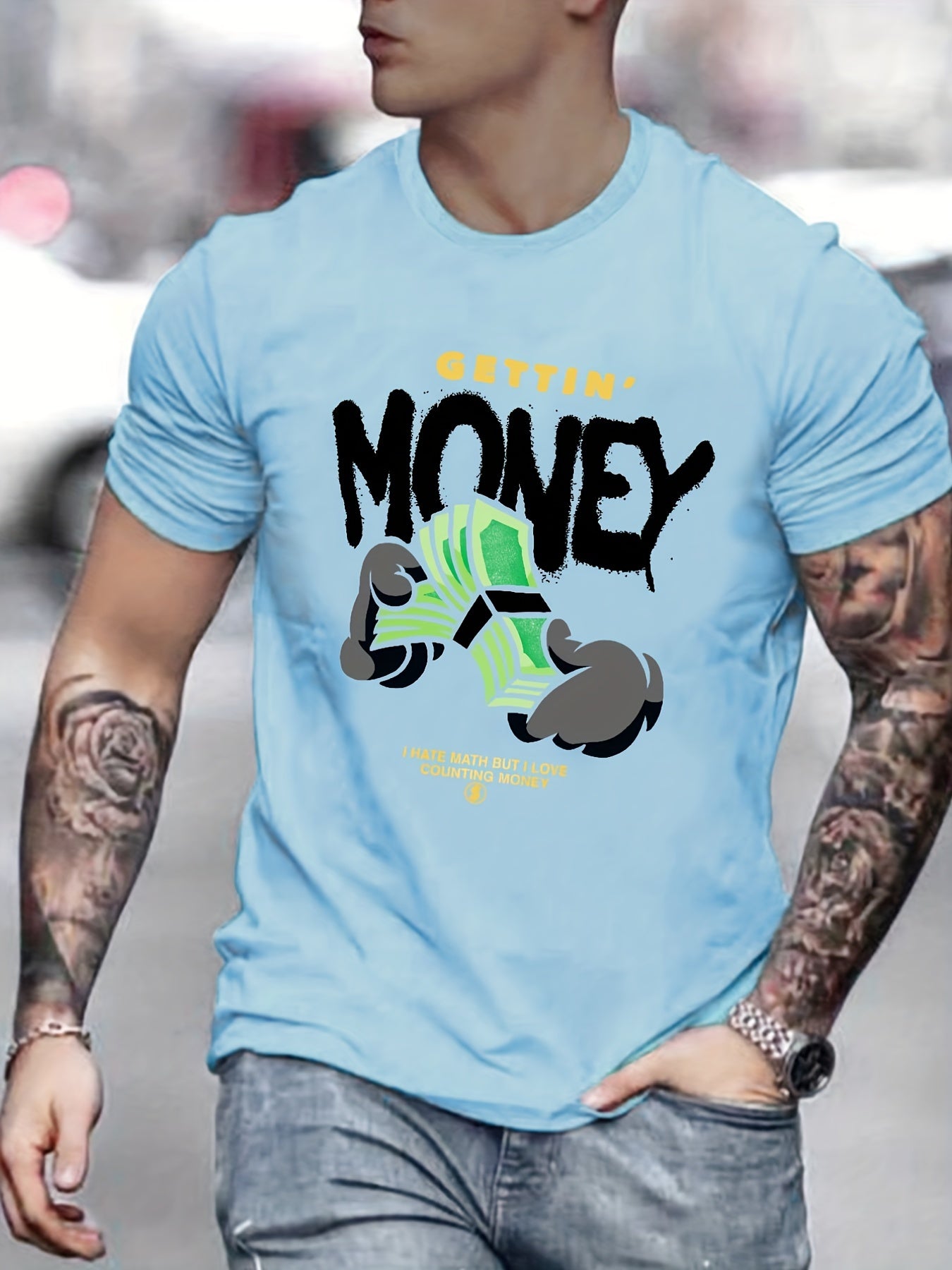Cartoon Money Print Men's Graphic Crew Neck T-shirt
