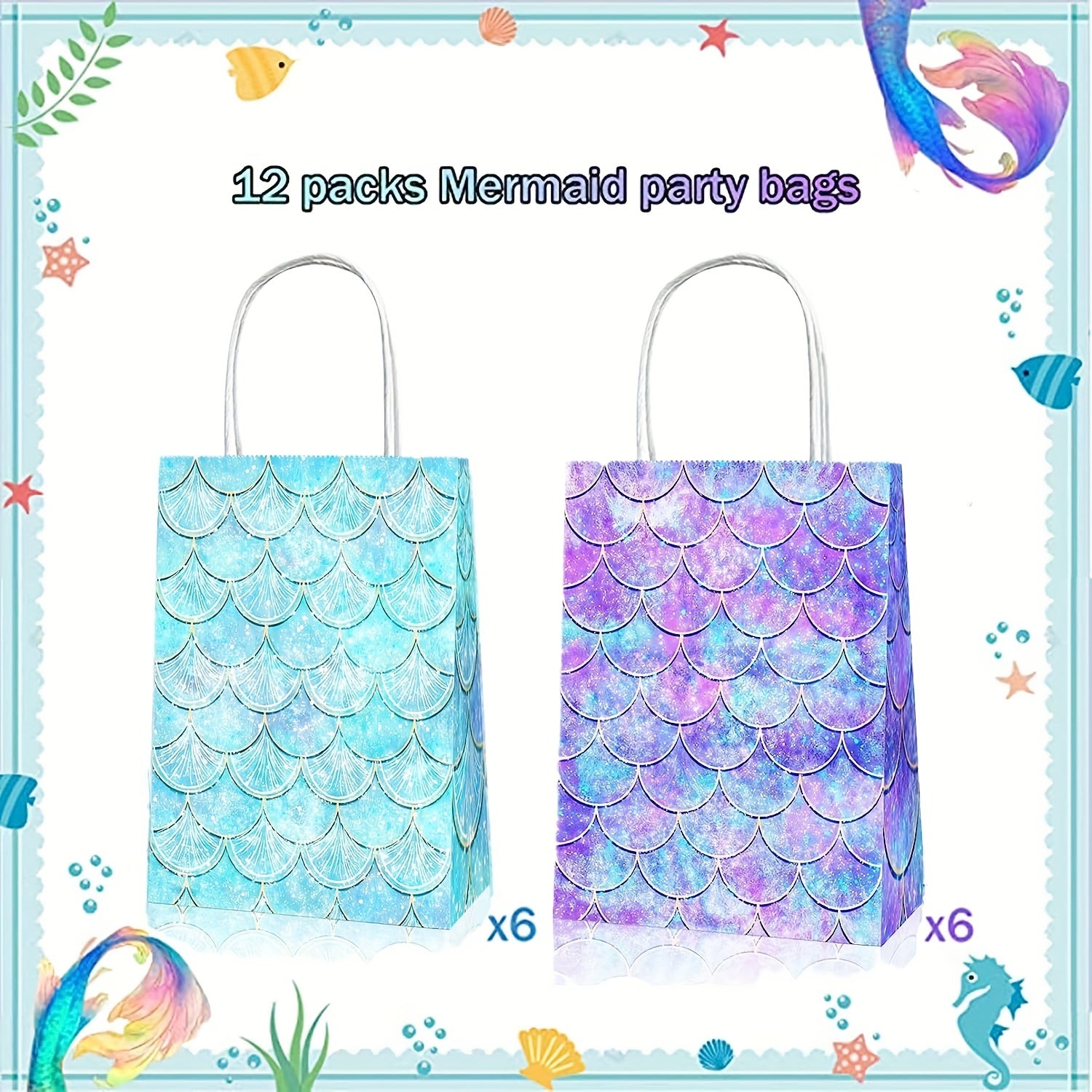 12pcs Mermaid Party Favor Bags Goodie Bags For Mermaid Candy Treat Bags