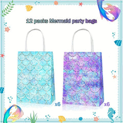 12pcs Mermaid Party Favor Bags Goodie Bags For Mermaid Candy Treat Bags