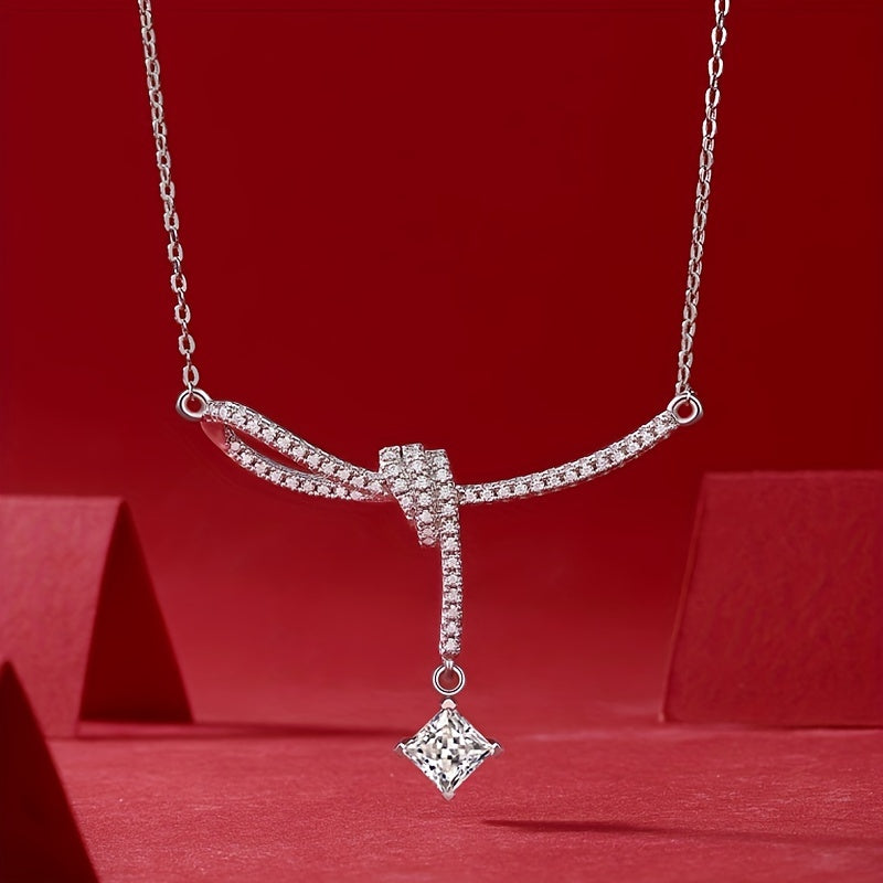 Moissanite Necklace Silvery Pendant Clavicle Chain Jewelry Gift
