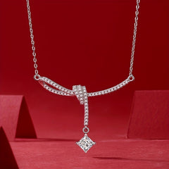 Moissanite Necklace Silvery Pendant Clavicle Chain Jewelry Gift