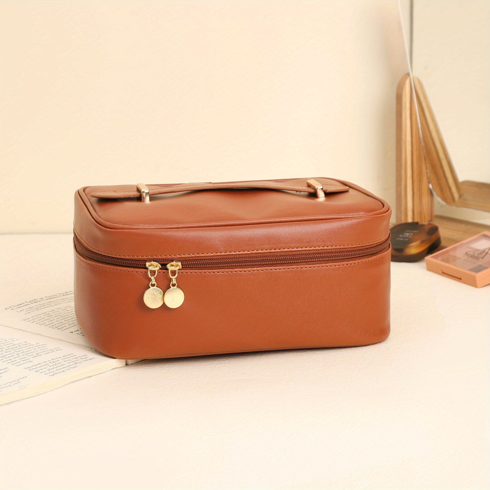 Solid Makeup Zipper Handbag All Match Storage Bag For Travel