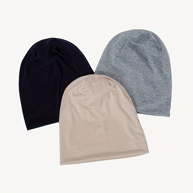 2pcs Solid Thin Headgear Hat European American Autumn Winter Warm Cap