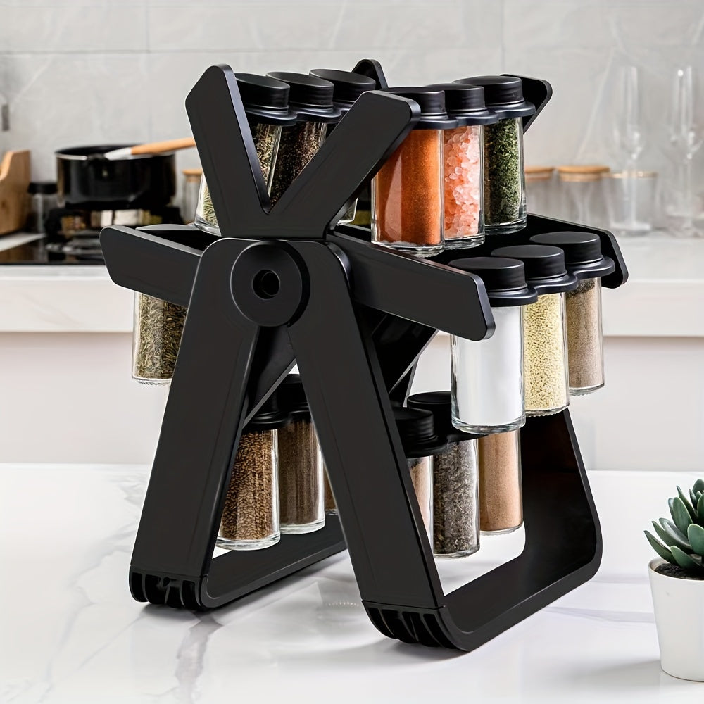 Rotating Seasoning Rack Set with 18 Bottles, Spice Label & Marker Pen
