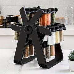 Rotating Seasoning Rack Set with 18 Bottles, Spice Label & Marker Pen