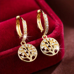 Tree Of Life Zircon Decor Hoop Earrings Minimalist Style Gift