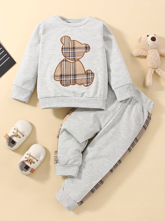 Bear Print Pants & Sweatshirt Set for Baby Toddler Boys/Girls