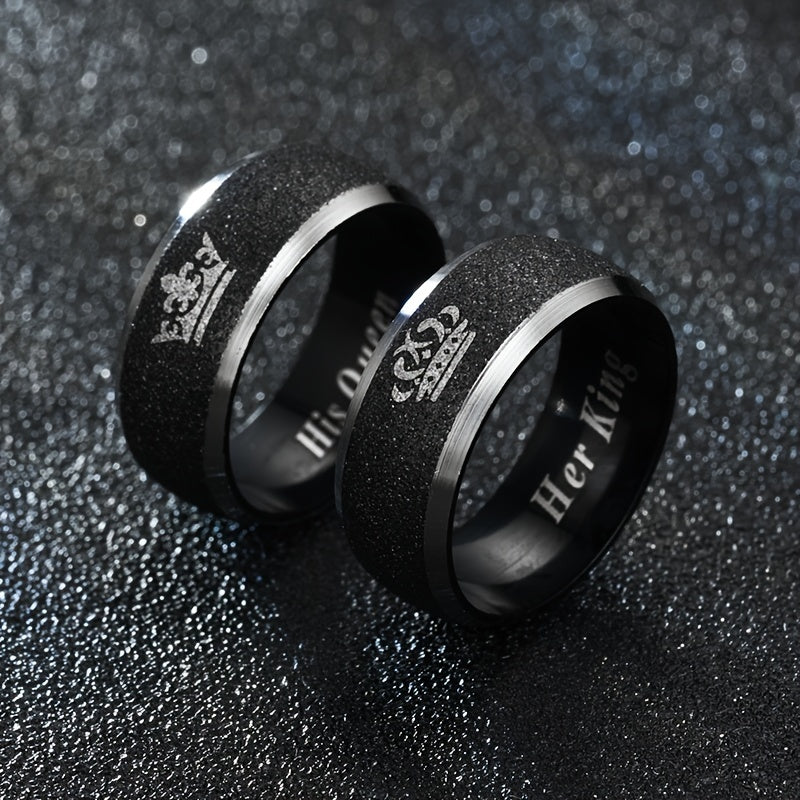 Stainless Steel Couple Crown Ring Set His Queen Her King Engagement Rings