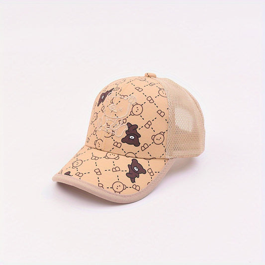 Kids Bear Embroidery Baseball Cap Mesh Adjustable Sunshade Hat