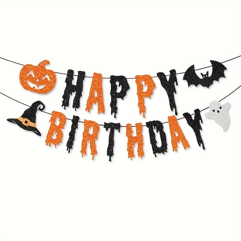 Halloween Birthday Banner & Pumpkin Bat Wizard Hat Decor