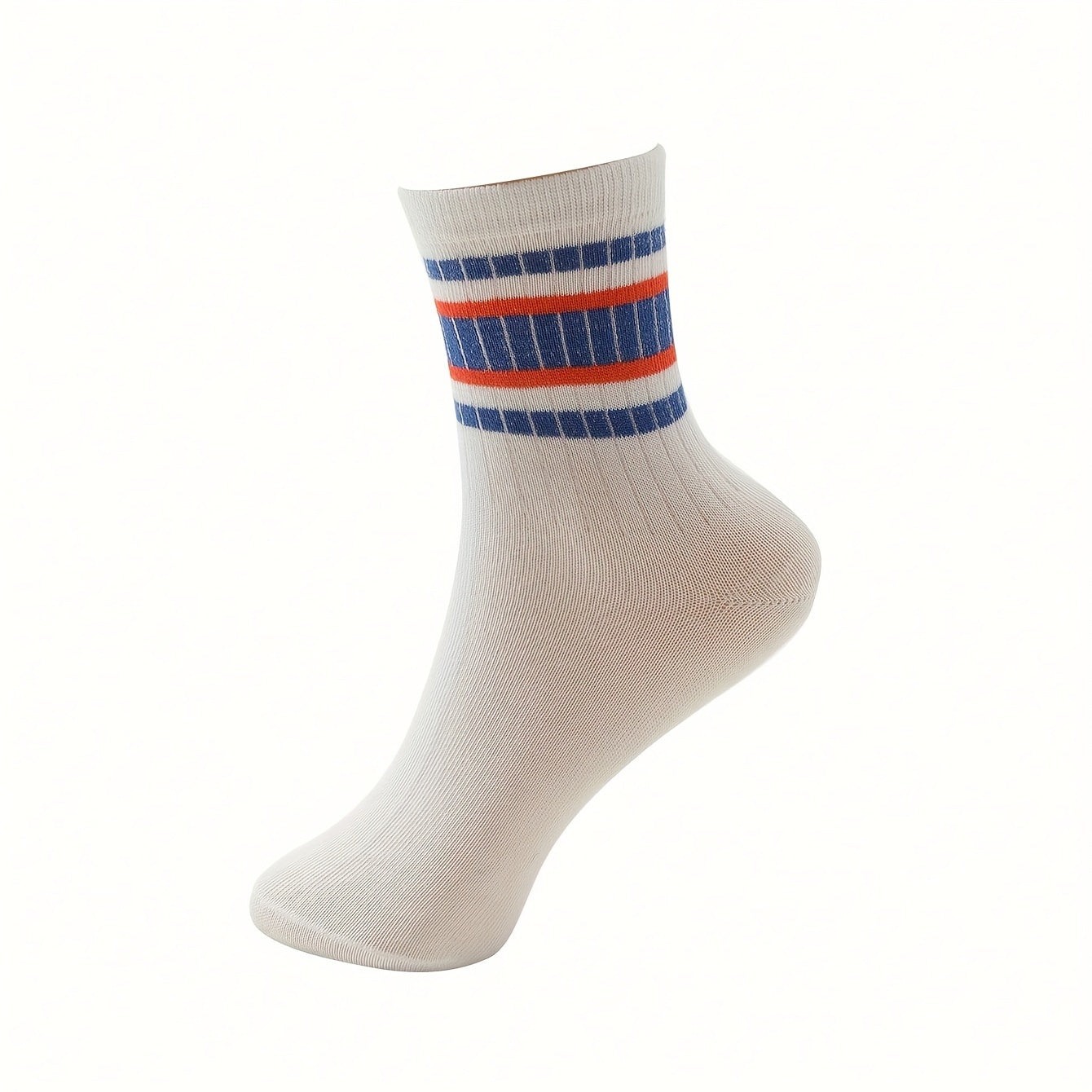 5 Pairs Striped Sports Socks Comfy & Breathable Mid Tube Socks