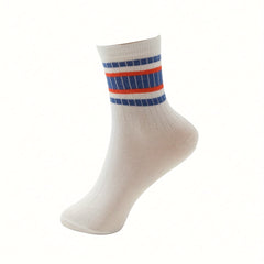 5 Pairs Striped Sports Socks Comfy & Breathable Mid Tube Socks
