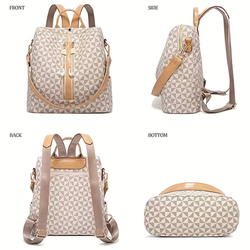 2pcs Large Capacity Backpack Wristlet Purse Set Plaid School Backpack Travel Bag