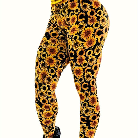 Sunflower Print Yoga Pants High Stretch Leggings Women's Activewear