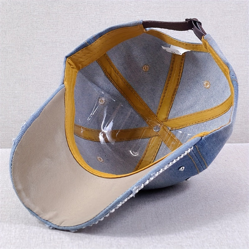 Rhinestone Snowflake Denim Baseball Cap Distressed Dad Hats Sun Hats