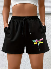  Dragonfly Print High Rise Shorts With Pockets