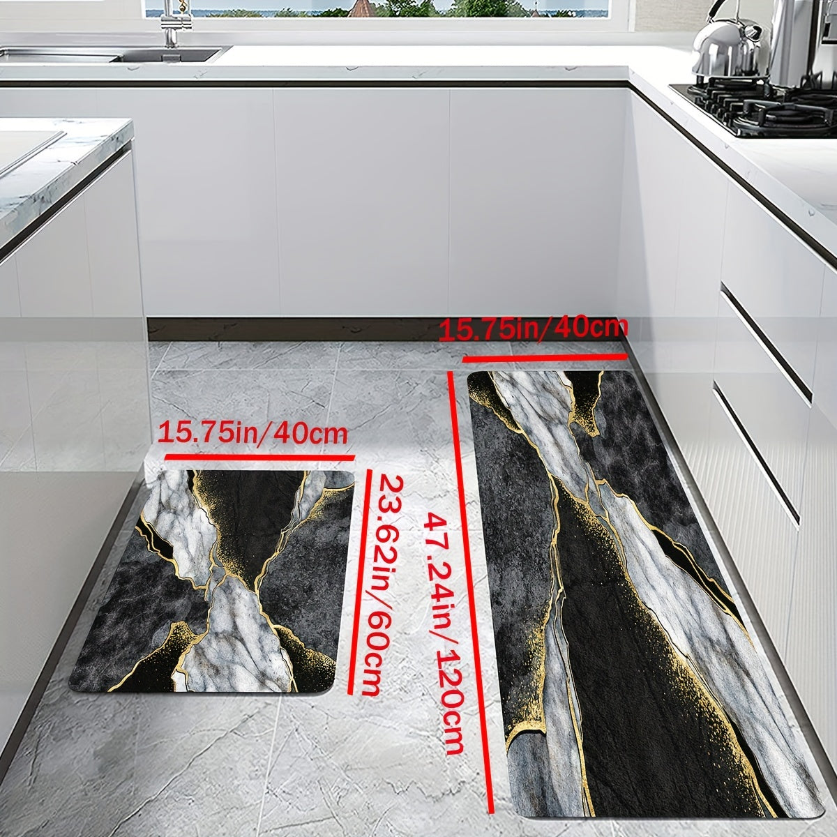 Marble Pattern Kitchen Rug Non Slip Absorbent Stain Resistant