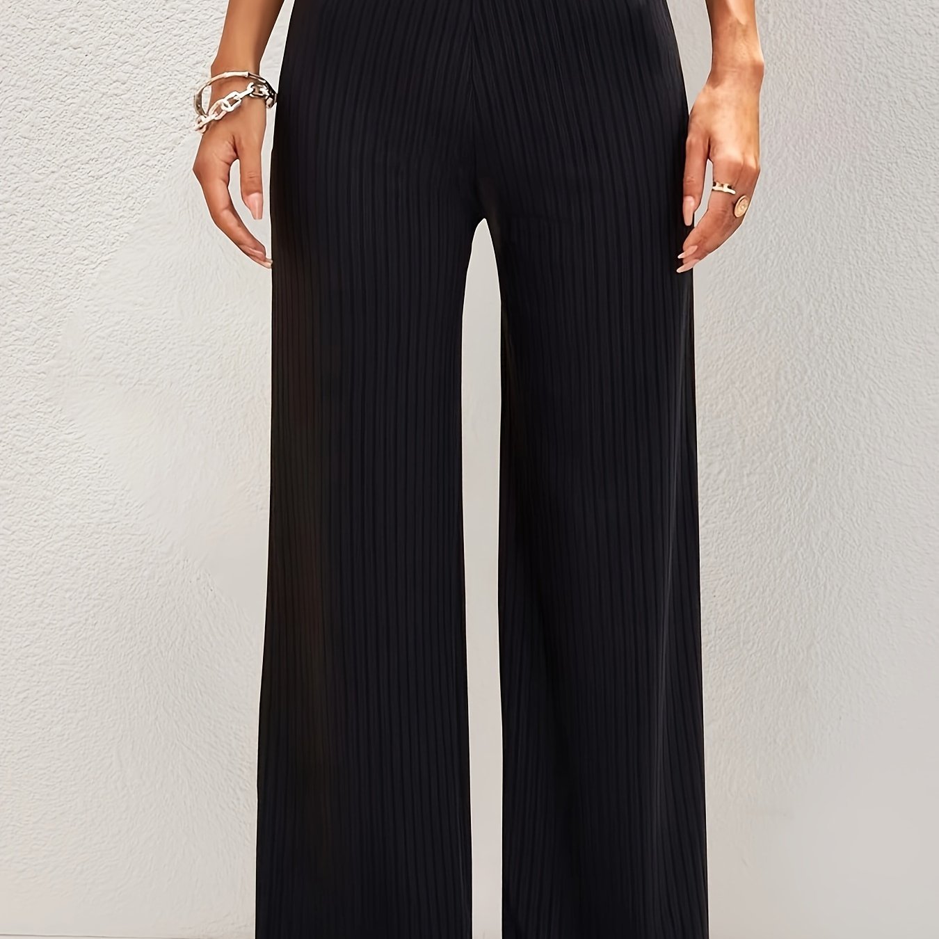  Ribbed Knit Wide Leg Trousers