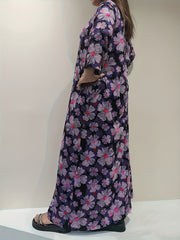 Boho Nightdress Women's Plus Floral Print Long Sleeve Round Neck Loose Sleep Dre