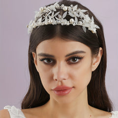 Silky Flower Headband with Faux Pearls Bridal Hair Accessories