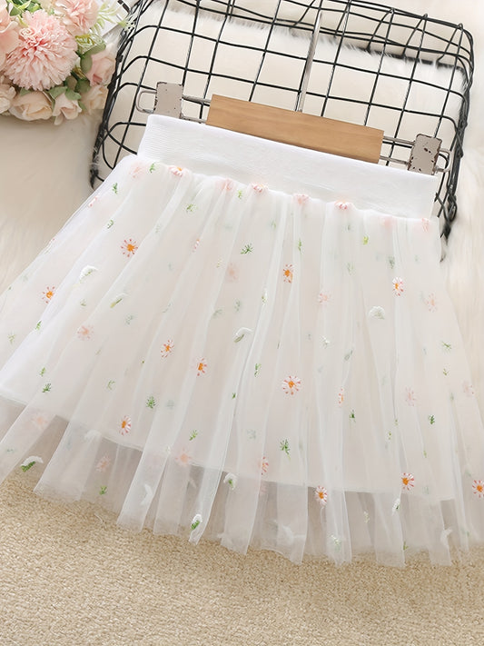Toddler Girls Flower Embroidery Tutu Skirt Summer Party Dance Training Ballet