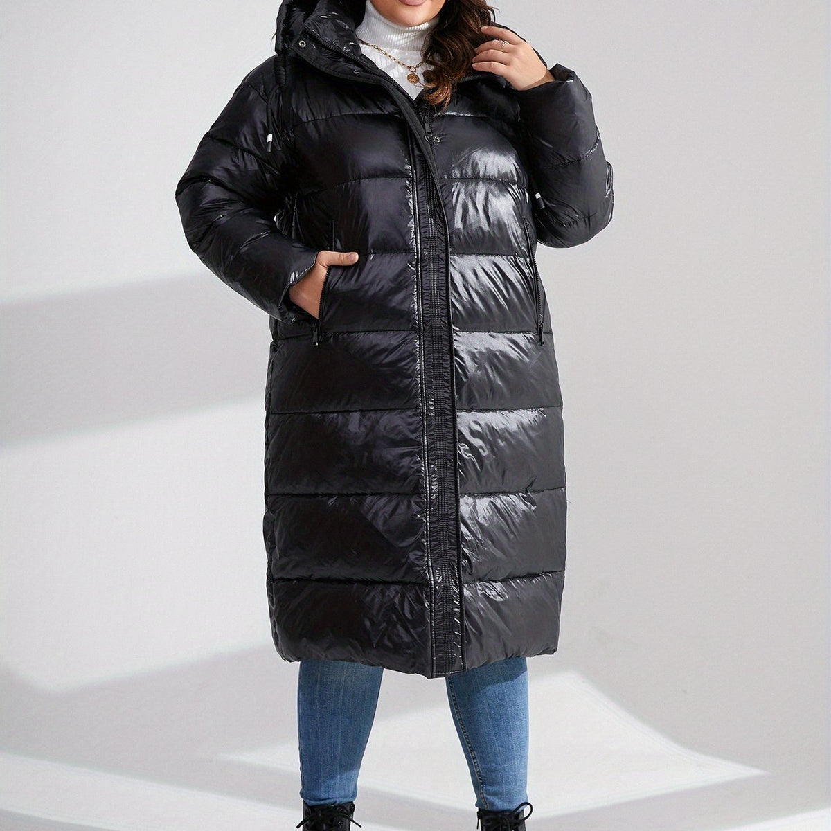 Solid Long Length Parka Hooded Outerwear Women's Clothing