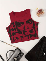 Y2K Human's Eyes Print Crop Tank Top