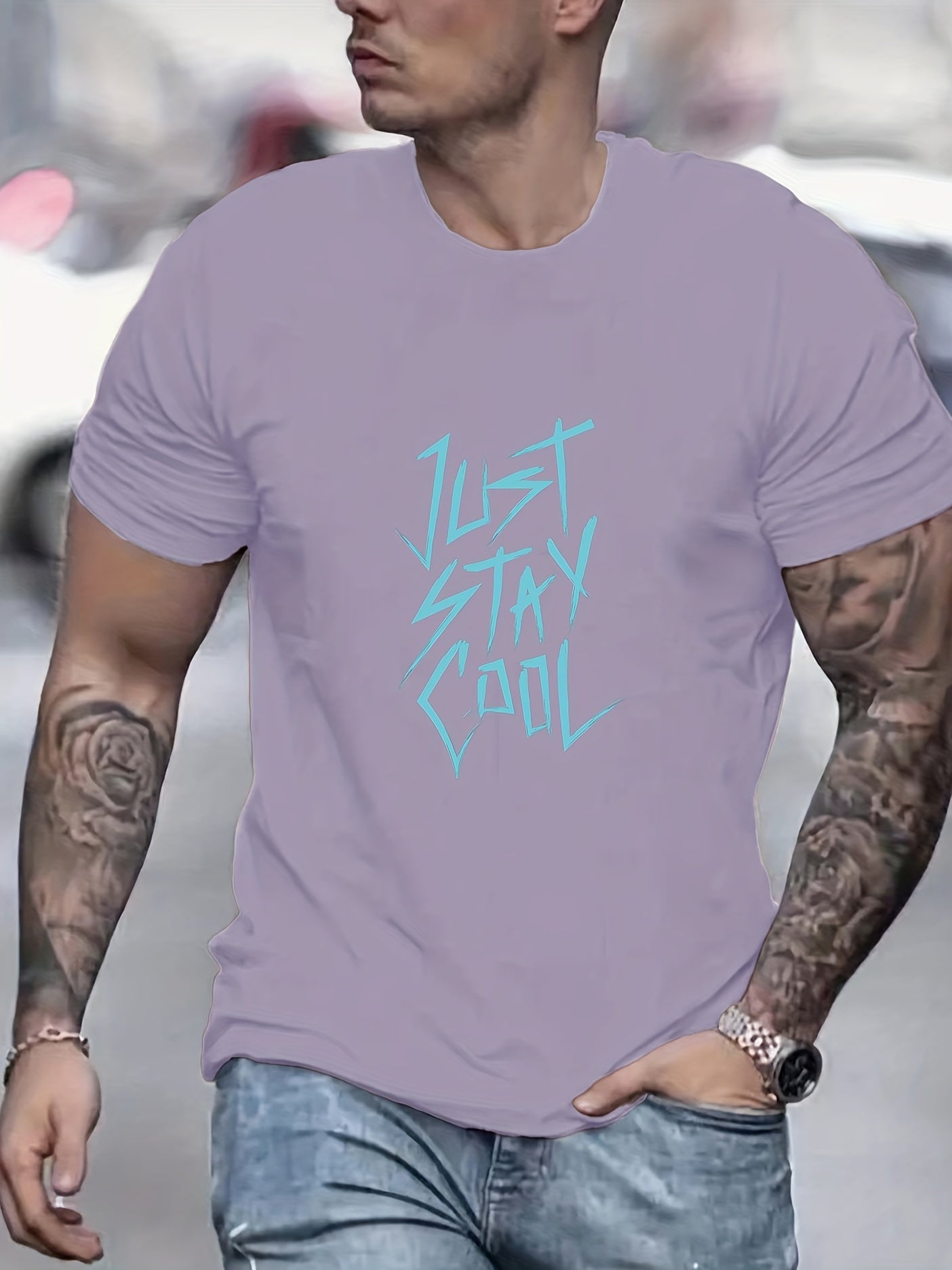 Just Stay Print Men's Graphic Crew Neck Active T shirt