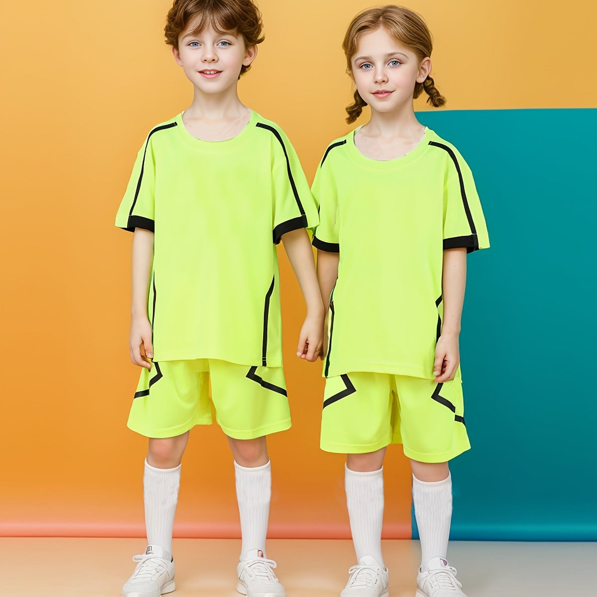 2pcs Boys Sports Football Training Outfit Quick Drying T-shirt & Shorts