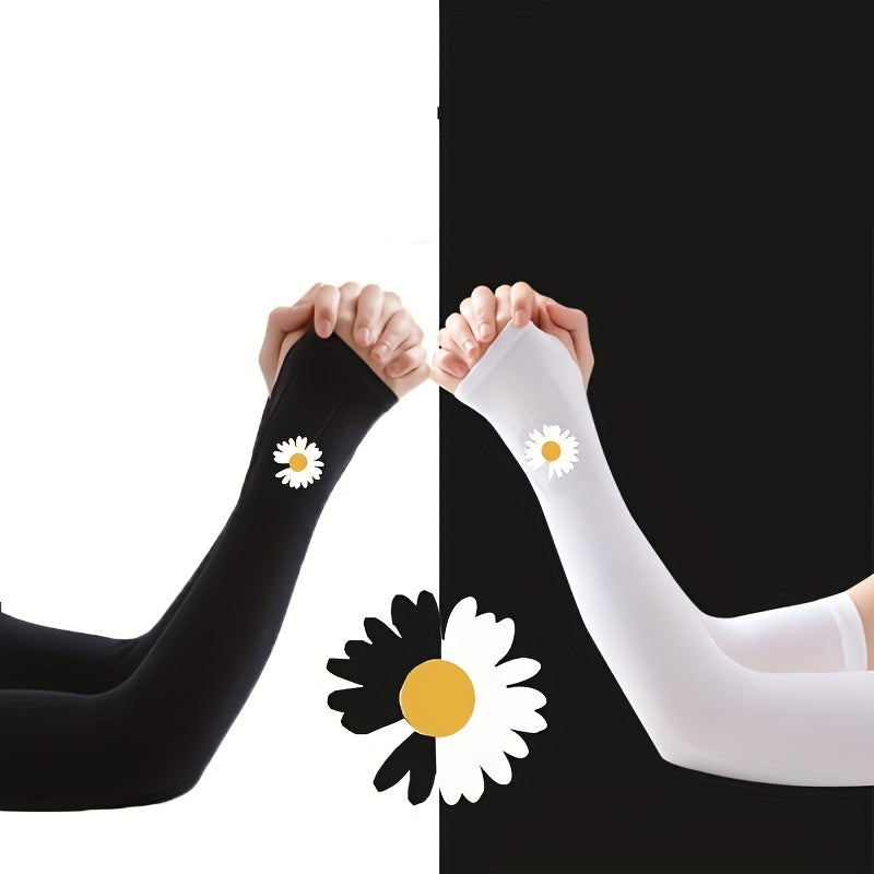 Daisy Print Ice Sleeve Sun Protection Outdoor Driving Gloves