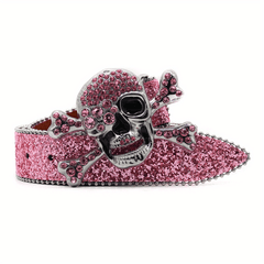 Skull Buckle Sequin Belt Hip Hop Bling Bling PU Leather Belt